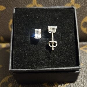 Emerald Cut Lab Created Diamonds in 14K White Gold Screw Back Settings (NWOT's)